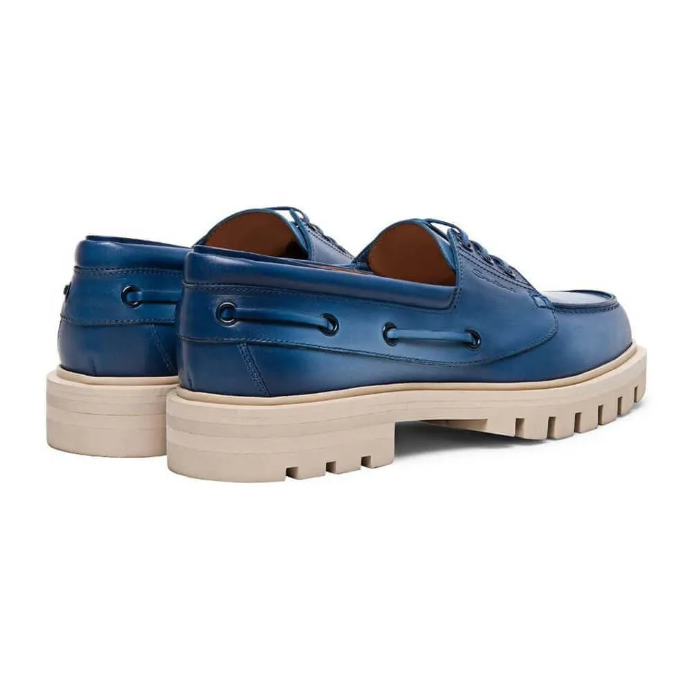 7 CM / 2.76 Inches - CMR CHAMARIPA Height Increasing Shoes For Women - Hidden Heel Shoes - Women's Distressed Blue Leather Boat Shoes