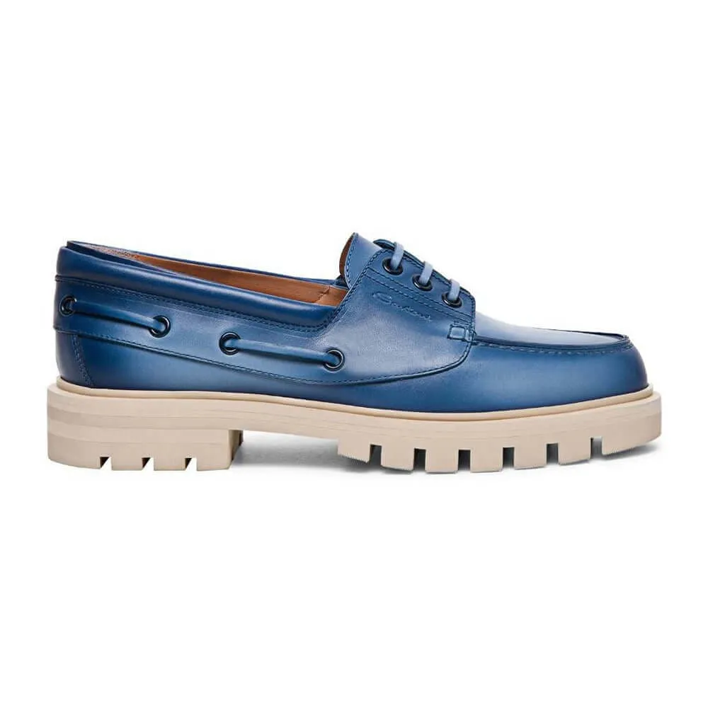 7 CM / 2.76 Inches - CMR CHAMARIPA Height Increasing Shoes For Women - Hidden Heel Shoes - Women's Distressed Blue Leather Boat Shoes