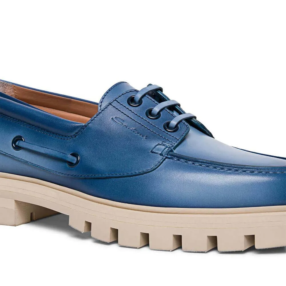 7 CM / 2.76 Inches - CMR CHAMARIPA Height Increasing Shoes For Women - Hidden Heel Shoes - Women's Distressed Blue Leather Boat Shoes