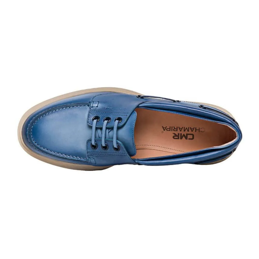 7 CM / 2.76 Inches - CMR CHAMARIPA Height Increasing Shoes For Women - Hidden Heel Shoes - Women's Distressed Blue Leather Boat Shoes