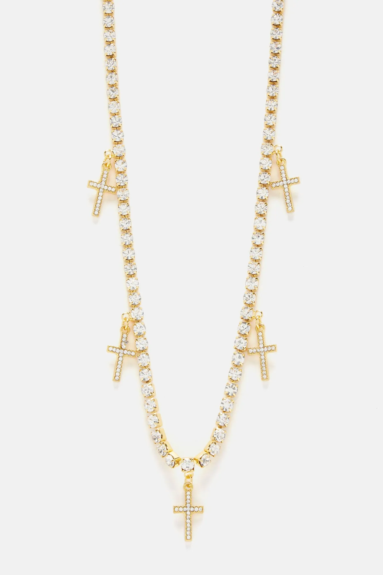 Be Crossed Iced Tennis Chain Necklace - Gold