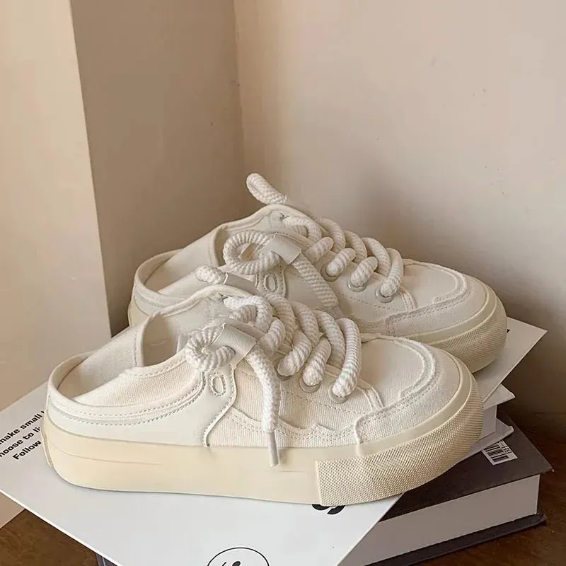 binfenxie  - Canvas Shoes Casual Platform Sneakers Women Vintage Vulcanize White Korean Designer Flats Tennis Female Footwear