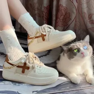 binfenxie  -  Chain Platform Sneakers Casual Vintage Women's Sports Shoes Kawaii Vulcanize Korean Designer Flats Tennis Female