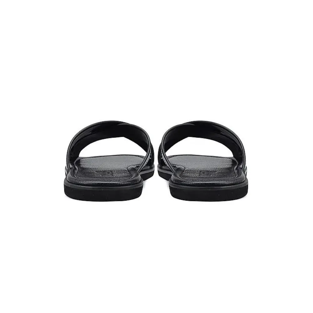 Black Criss Cross Leather Slippers