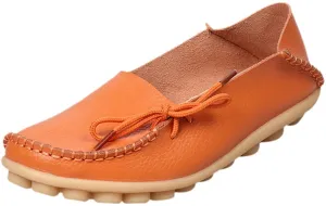Brand new Women's Cowhide Leather Moccasins Flats Casual Loafers Shoes in Orange, Sz 40 (Fit 9.5)