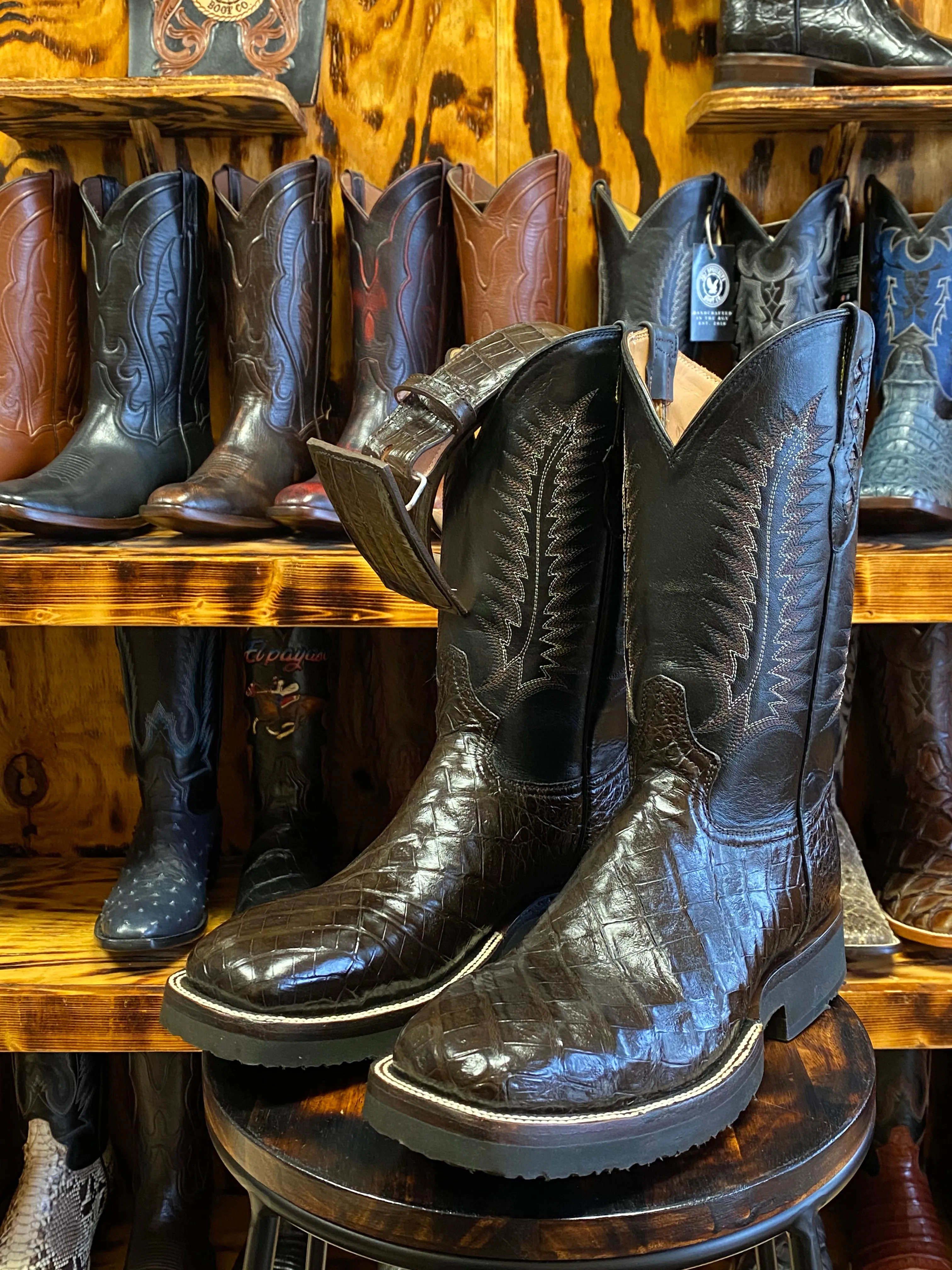 Chocolate brown caiman belly   steel toe 9.5D