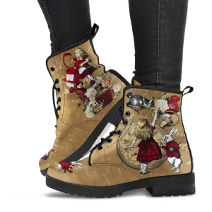 Combat Boots - Alice in Wonderland Gifts #32 | Birthday Gifts, Brown Lace Up Boots Women, Women's Boots, Vegan Shoes, Custom Shoes