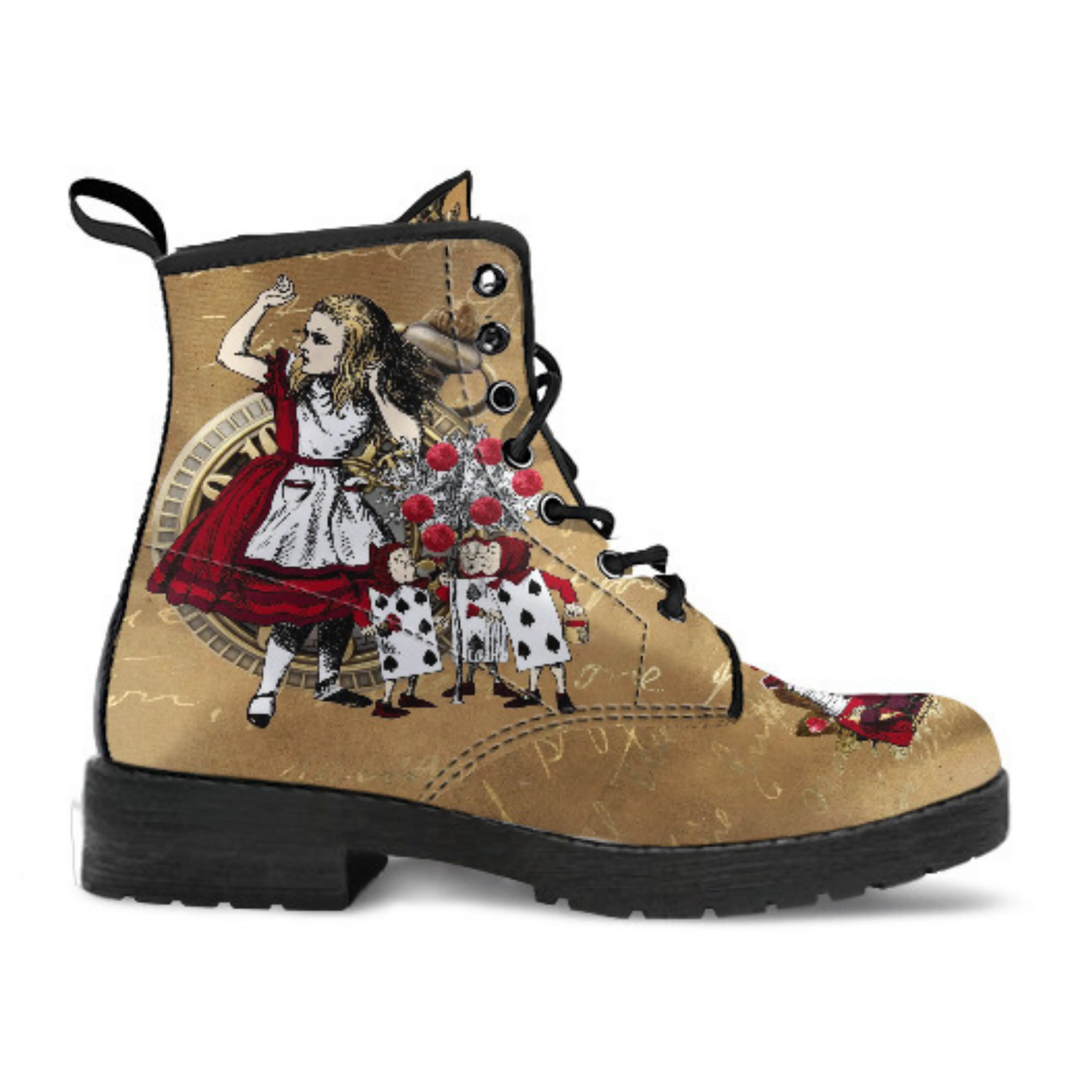Combat Boots - Alice in Wonderland Gifts #32 | Birthday Gifts, Brown Lace Up Boots Women, Women's Boots, Vegan Shoes, Custom Shoes