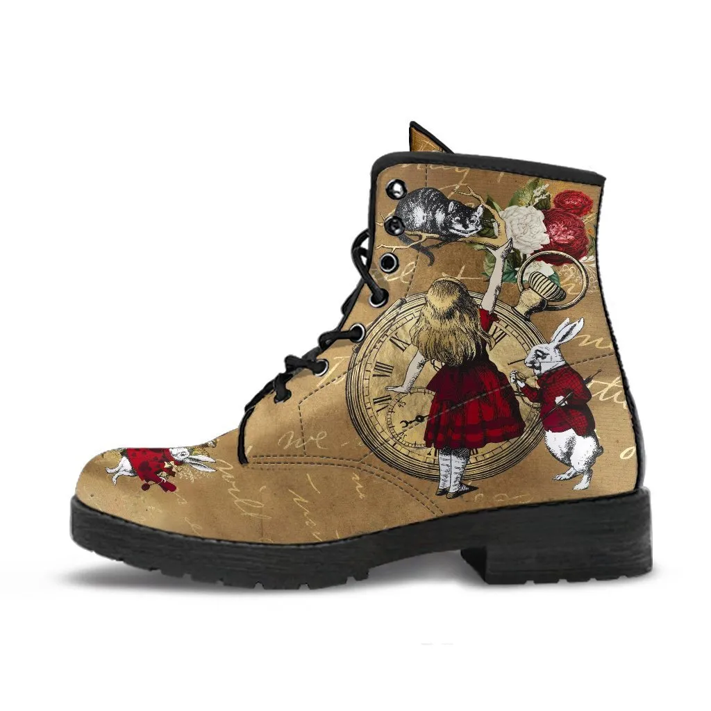 Combat Boots - Alice in Wonderland Gifts #32 | Birthday Gifts, Brown Lace Up Boots Women, Women's Boots, Vegan Shoes, Custom Shoes