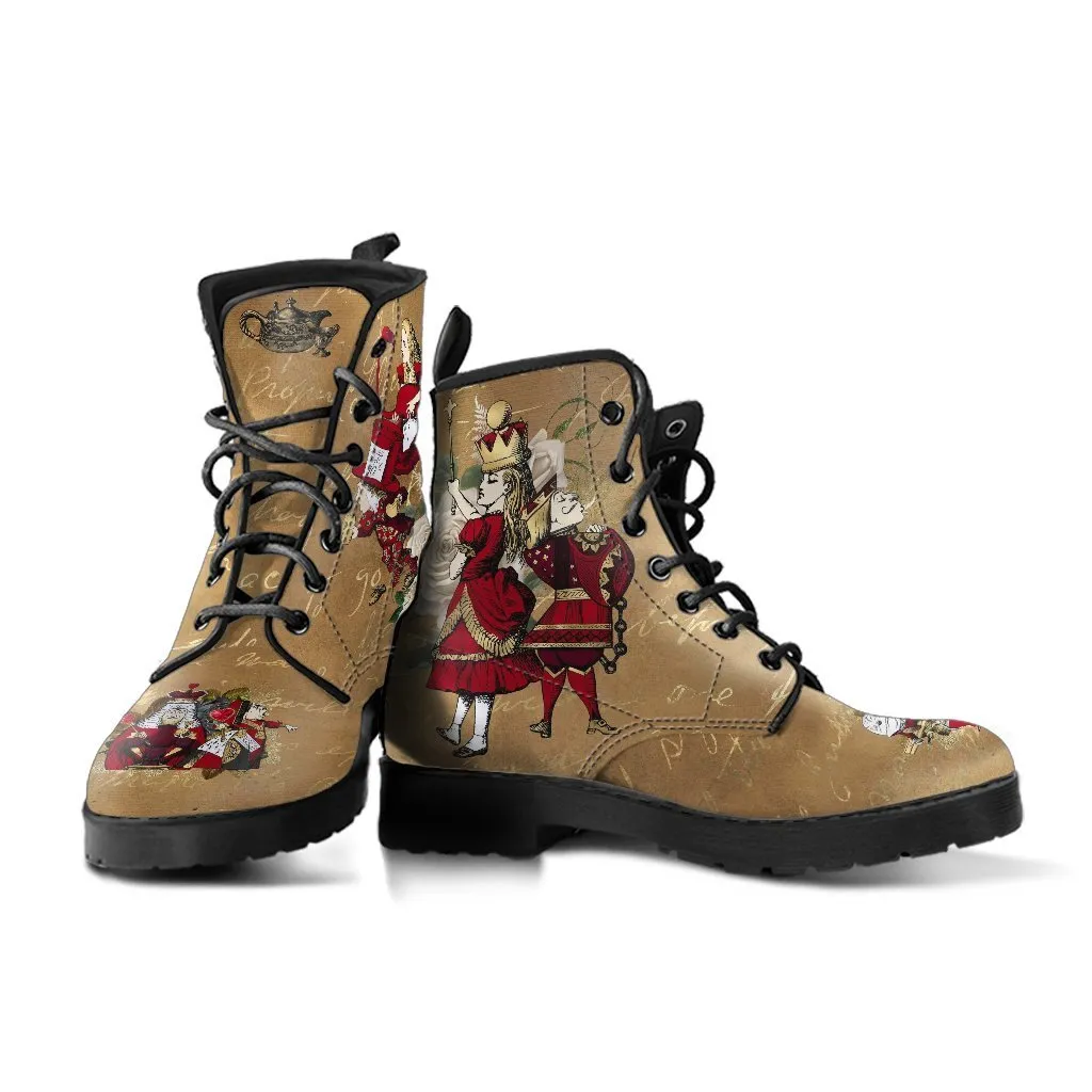 Combat Boots - Alice in Wonderland Gifts #32 | Birthday Gifts, Brown Lace Up Boots Women, Women's Boots, Vegan Shoes, Custom Shoes