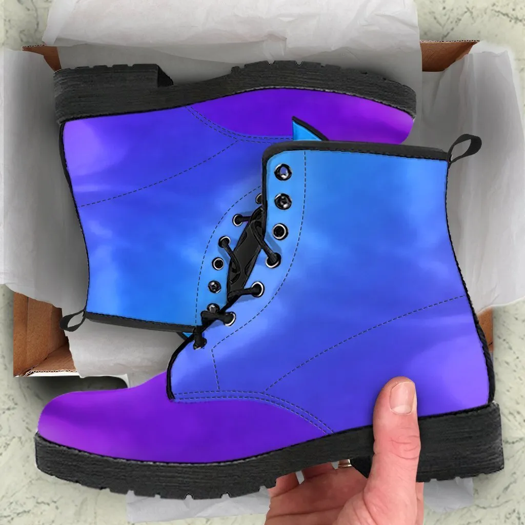 Combat Boots - Purple Ombre | Boho Shoes, Handmade Lace Up Boots, Vegan Leather Boots Women, Purple Boots for Women