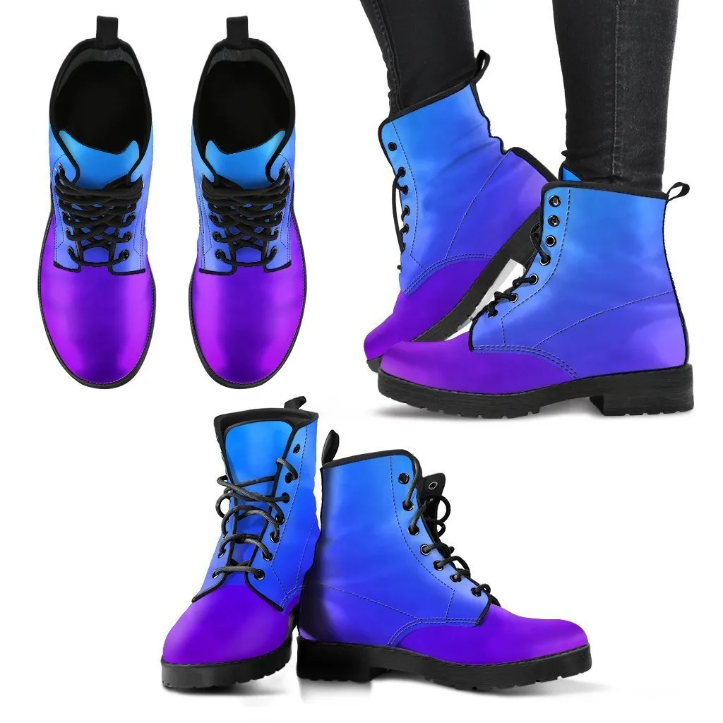 Combat Boots - Purple Ombre | Boho Shoes, Handmade Lace Up Boots, Vegan Leather Boots Women, Purple Boots for Women