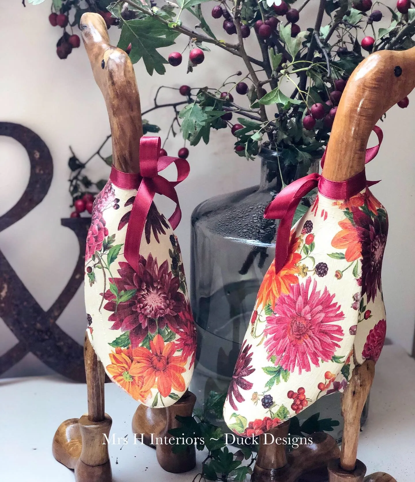 Dahlia - Decorated Wooden Duck in Boots by Mrs H the Duck Lady