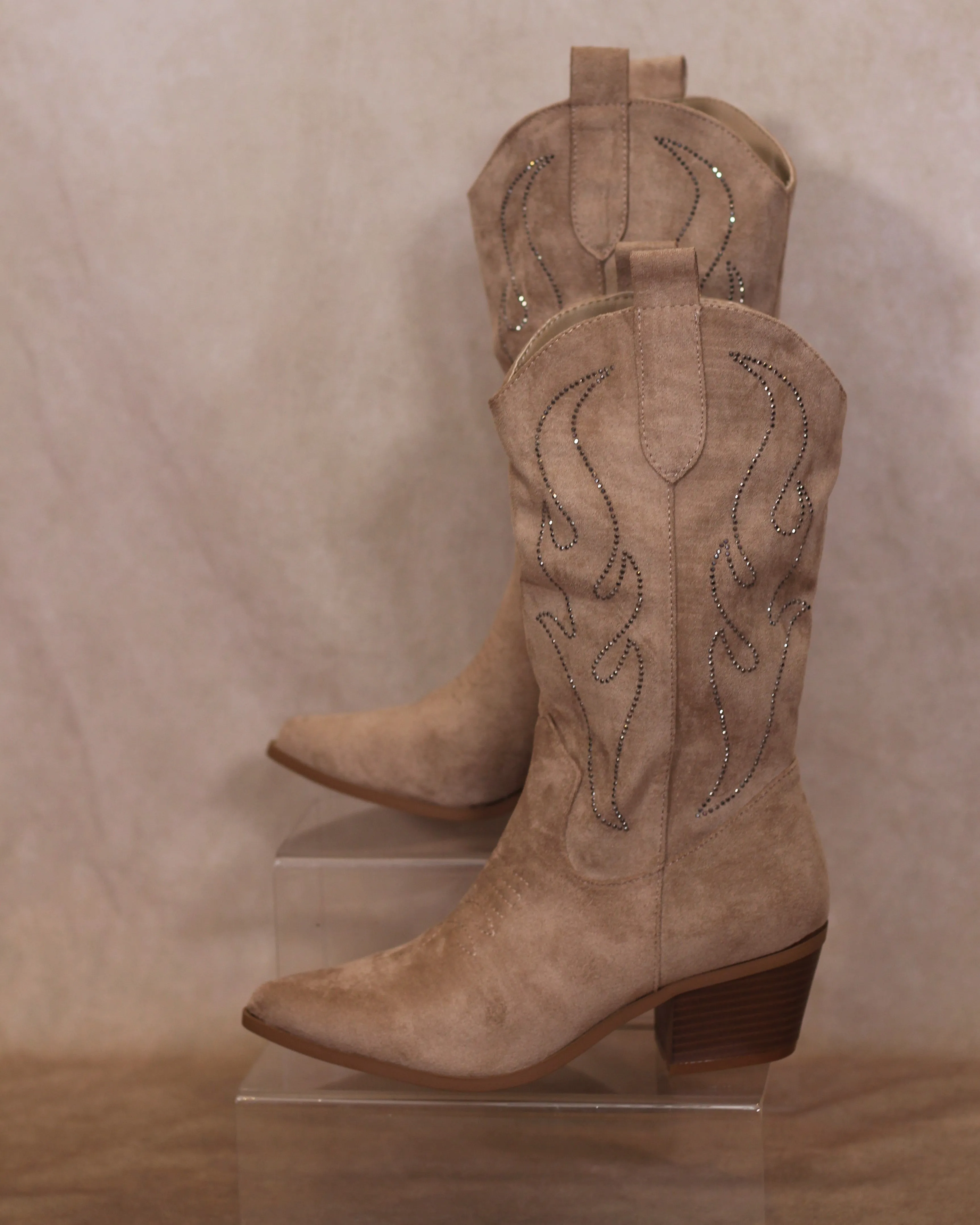 Diamante Mid Calf Western Boots