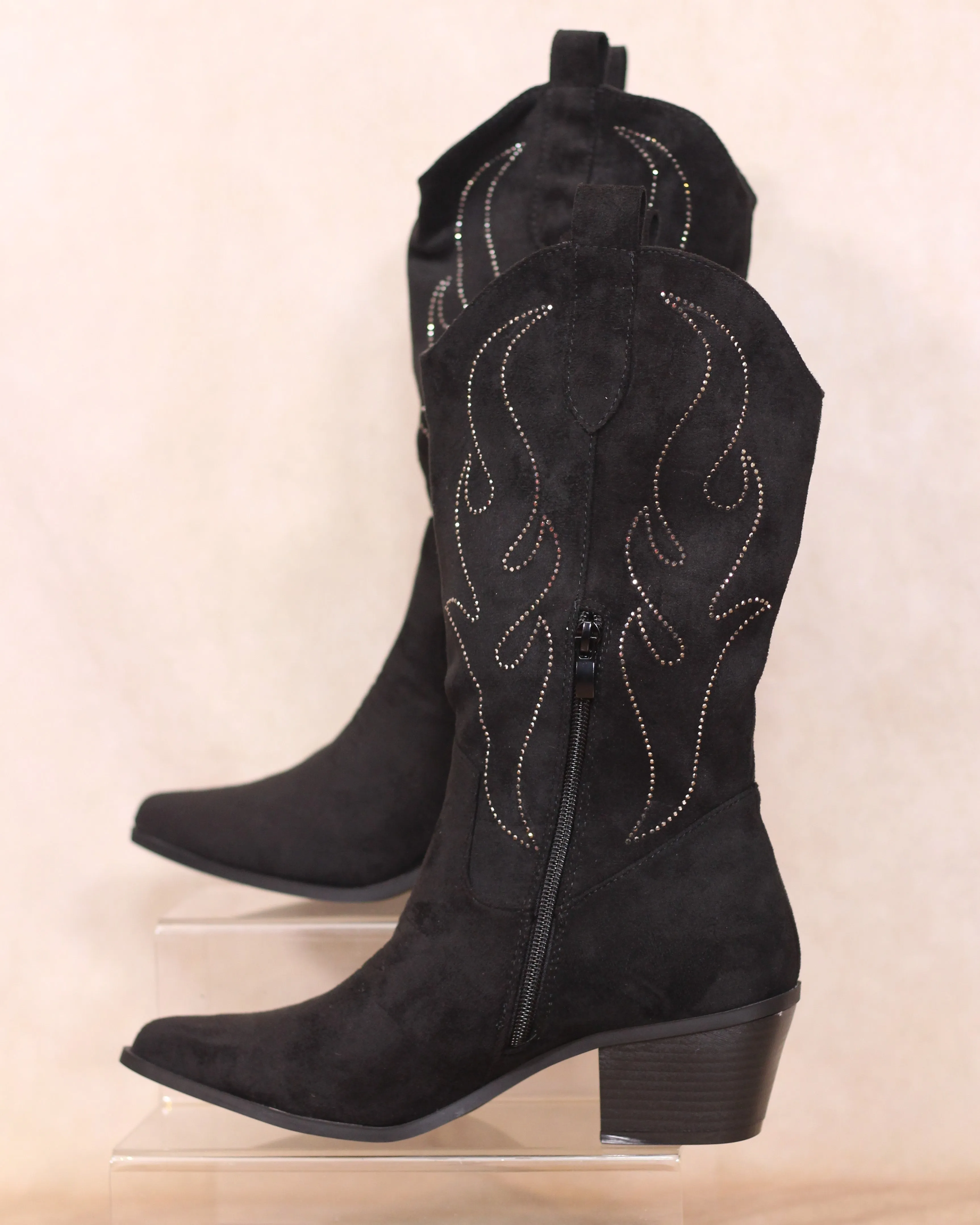 Diamante Mid Calf Western Boots