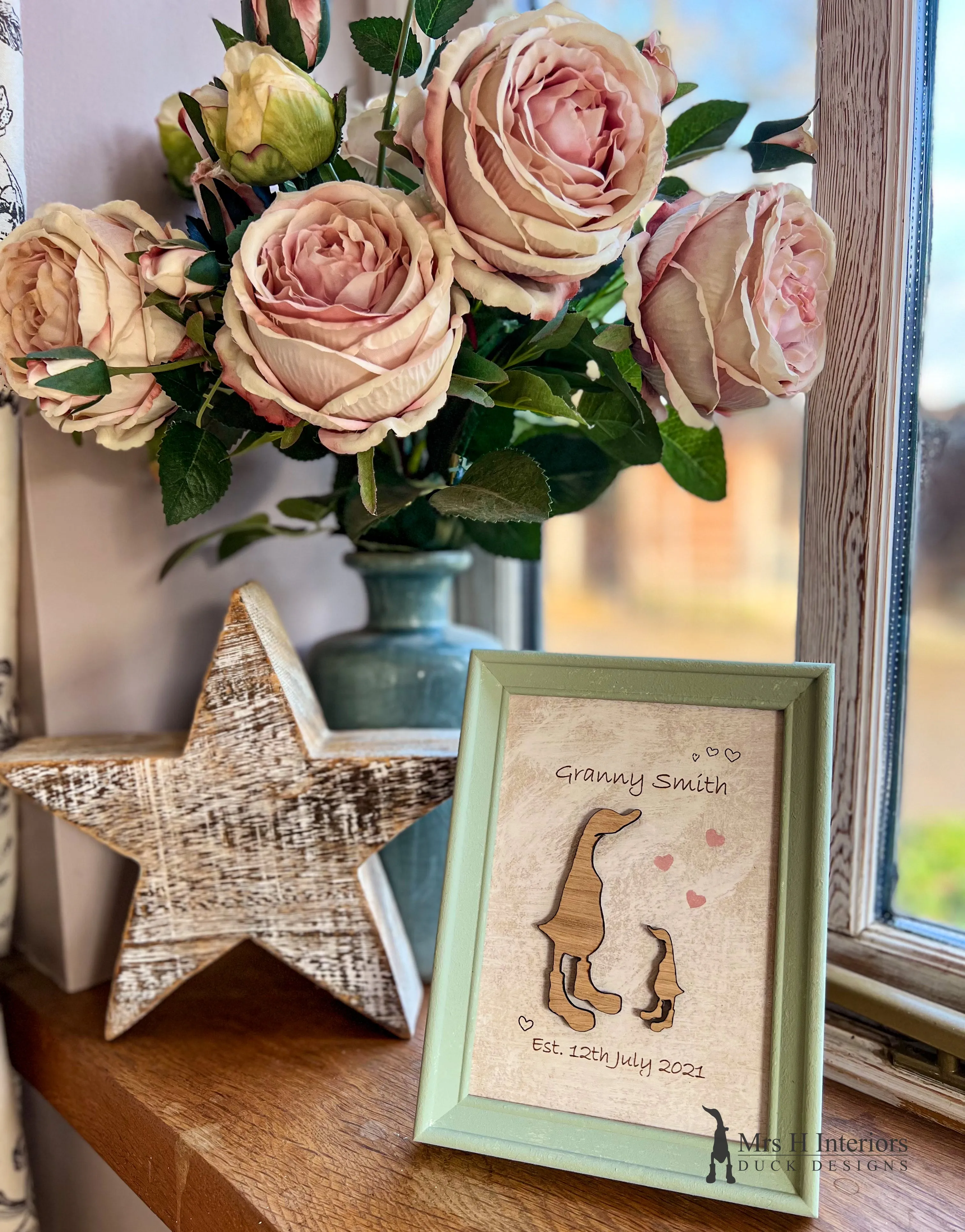 Family portrait (A5 size) - Personalised Decorated Wooden Ducks in Boots by Mrs H the Duck Lady