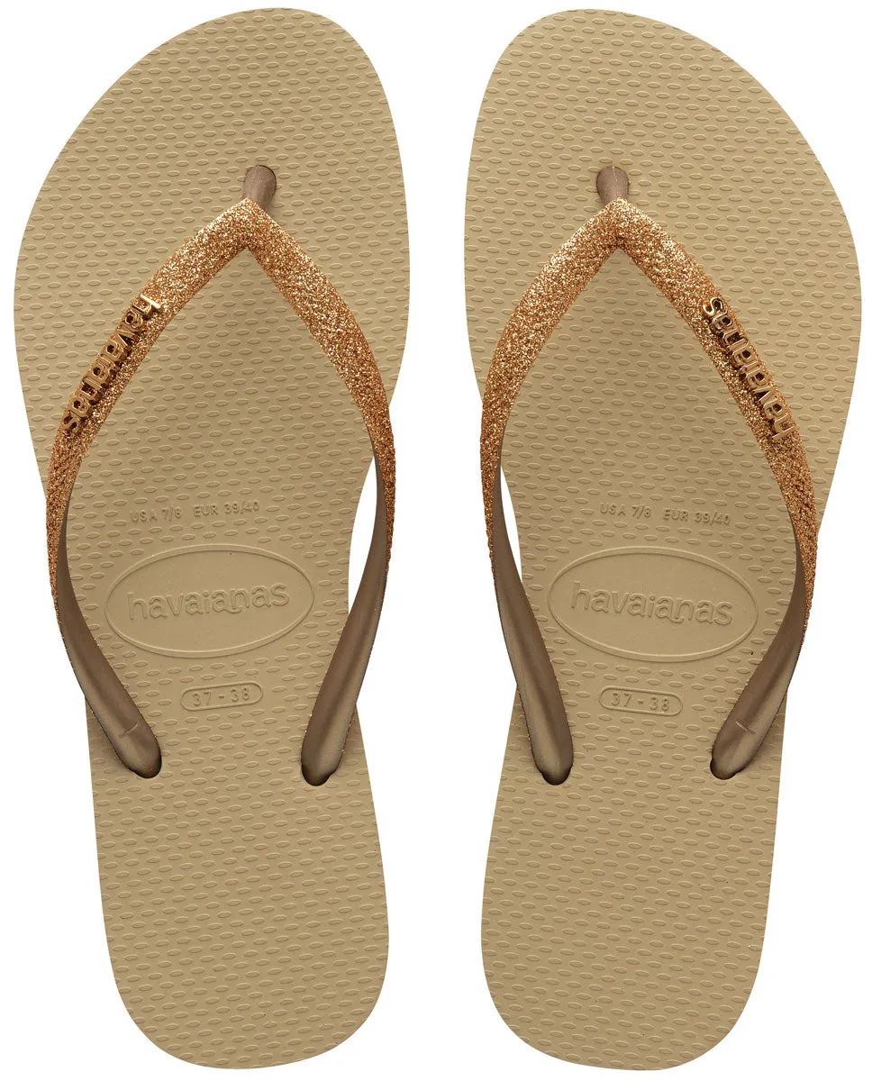 Havaianas Slim Glitter II In Sand Gold For Women