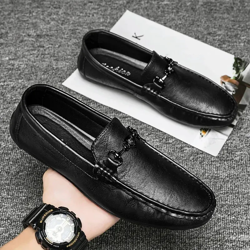 Hnzxzm High Quality Leather Loafers Men Casual Shoes Moccasins Slip on Men's Flats Fashion Men Boat Shoes Male Driving Shoes Hombre