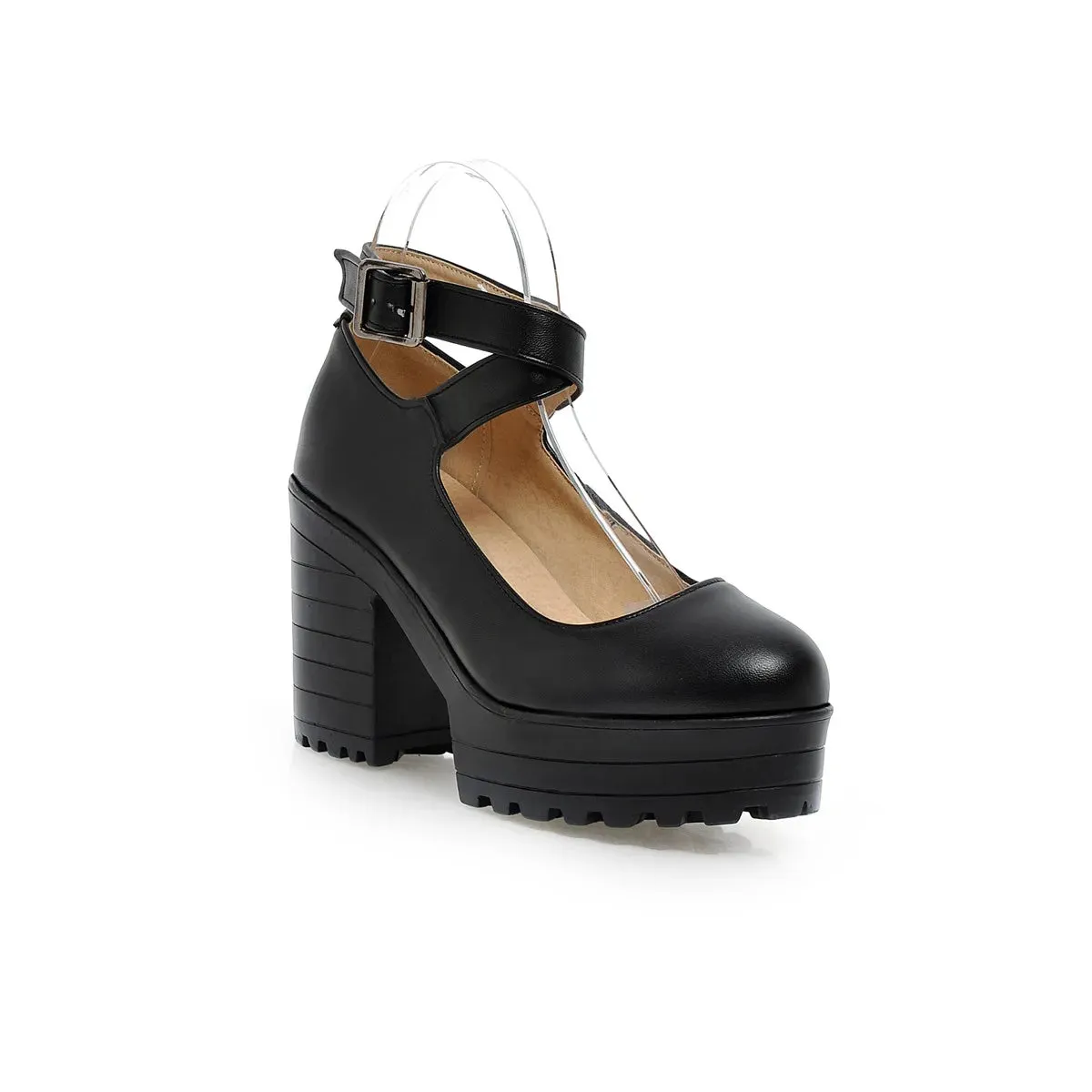 Hnzxzm New Thick-Soled Thick-Heeled Breathable High-Heeled Shoes Cross Straps Belt Buckle Ultra-High Waterproof Platform Pumps
