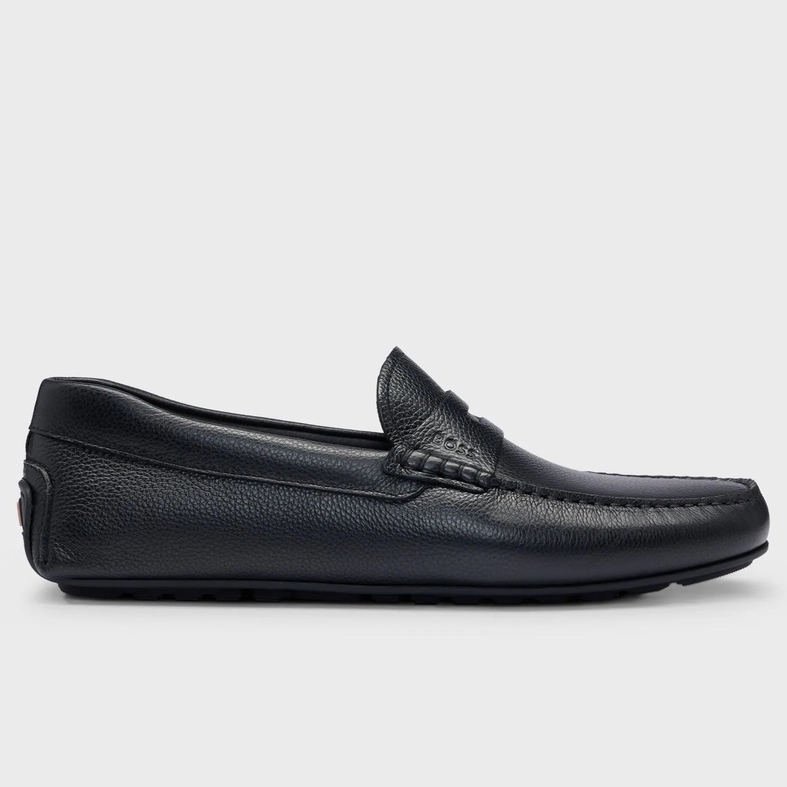 Hugo Boss Black Grained-Leather Driver Moccasins