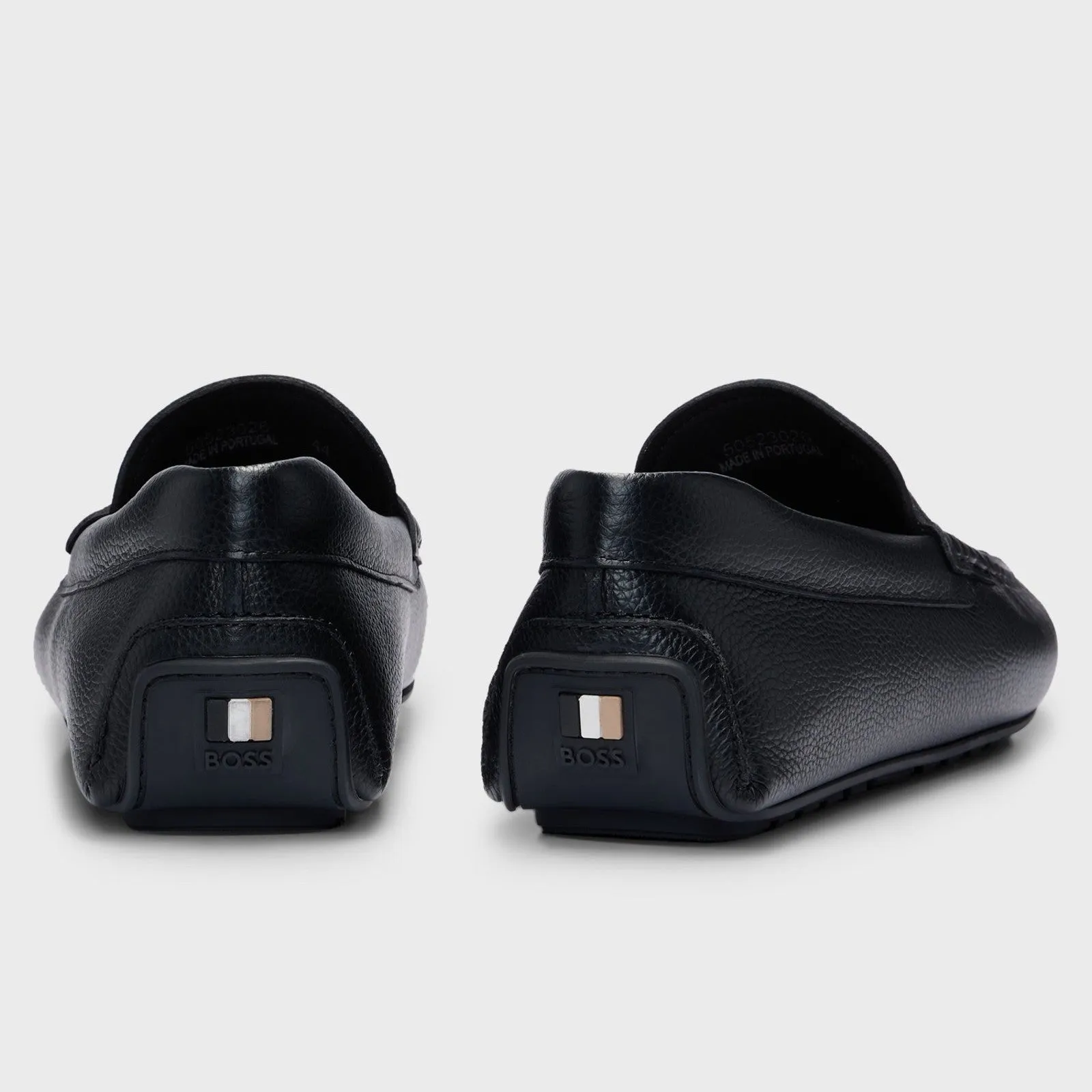 Hugo Boss Black Grained-Leather Driver Moccasins