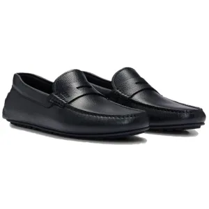 Hugo Boss Black Grained-Leather Driver Moccasins