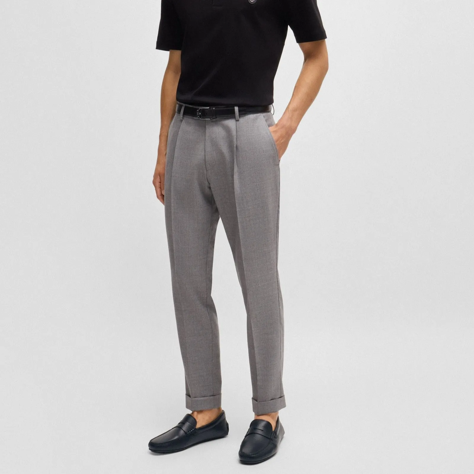 Hugo Boss Black Grained-Leather Driver Moccasins