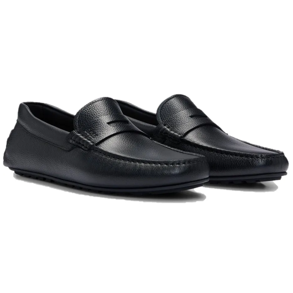 Hugo Boss Black Grained-Leather Driver Moccasins