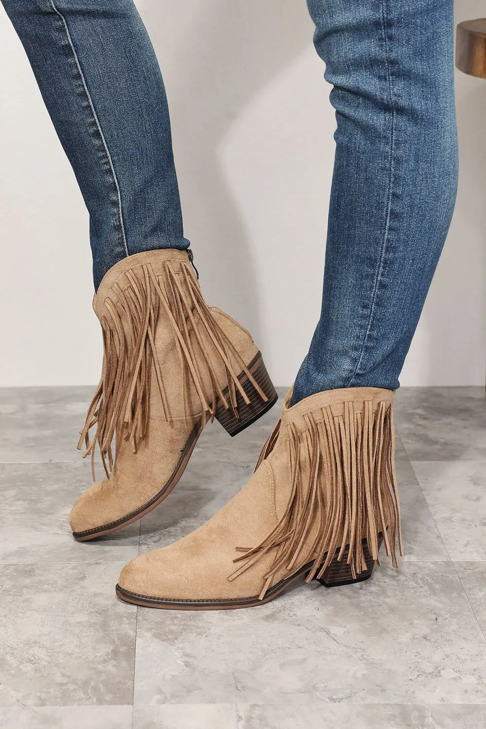 Legend Tan Fringe Cowboy Western Ankle Boots