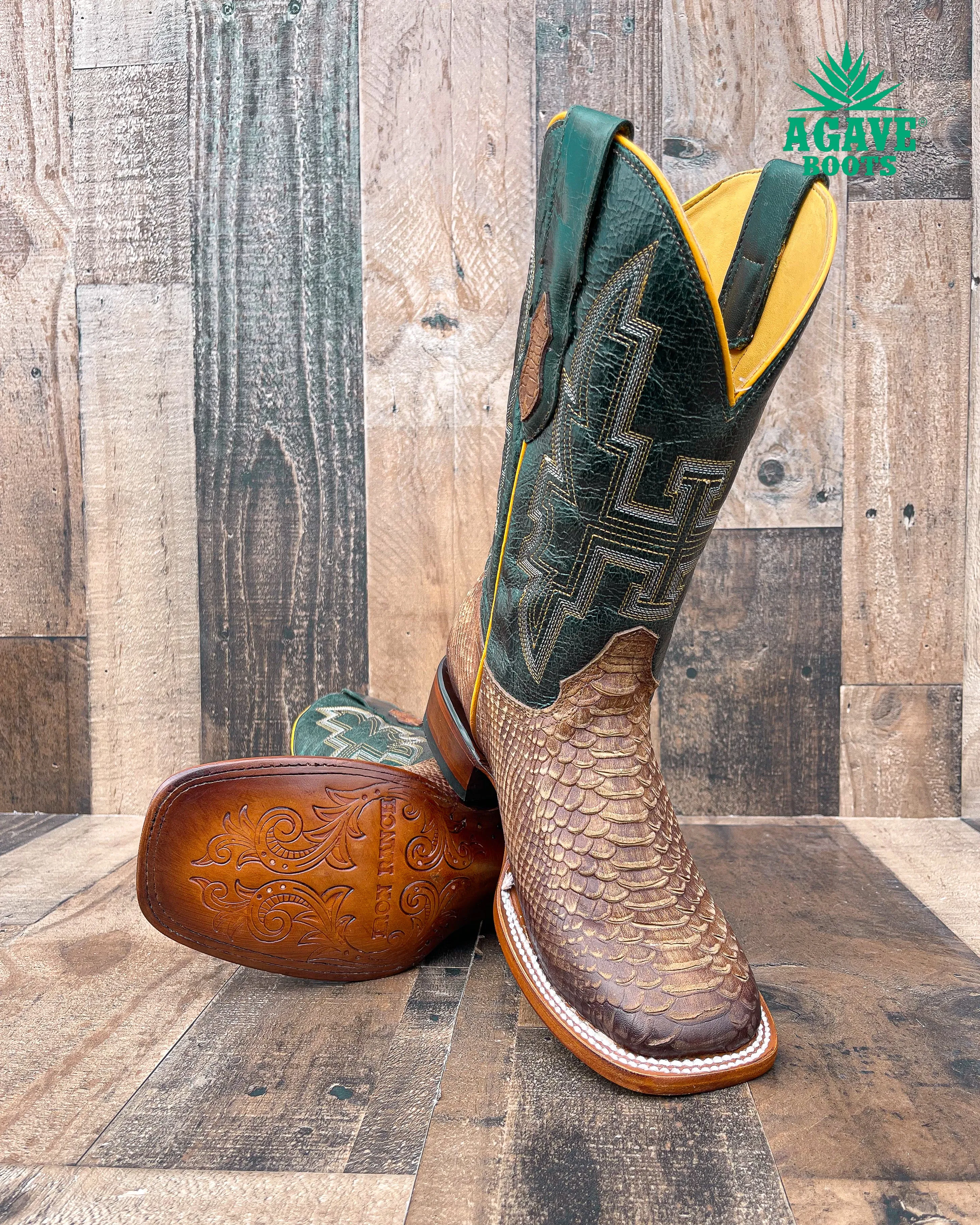 LIGHT BROWN PYTHON | MEN SQUARE TOE BOOTS