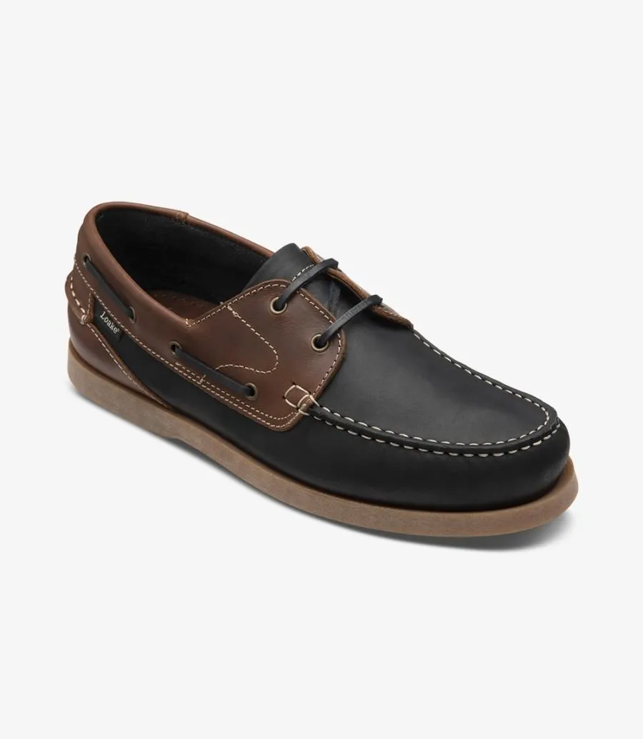Loake Men's Lymington Nubuck Leather Moccasin Deck Shoes Navy Blue Brown