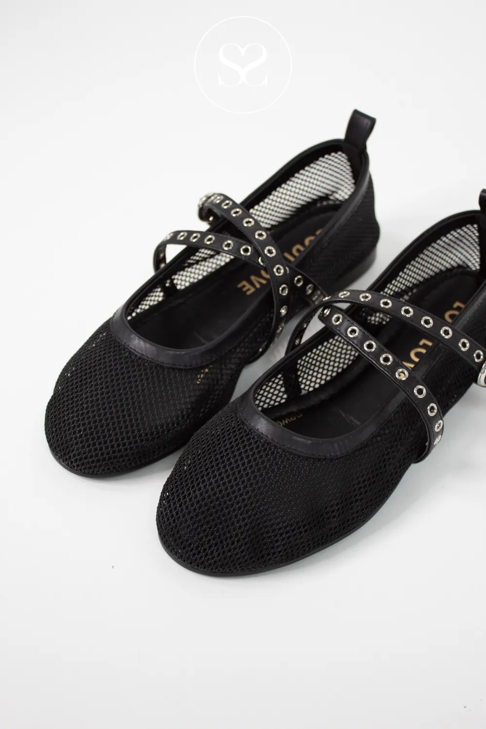 LODI DI5464 BLACK LEATHER MESH FLAT PUMPS
