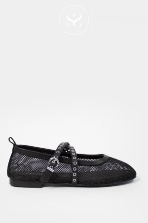 LODI DI5464 BLACK LEATHER MESH FLAT PUMPS