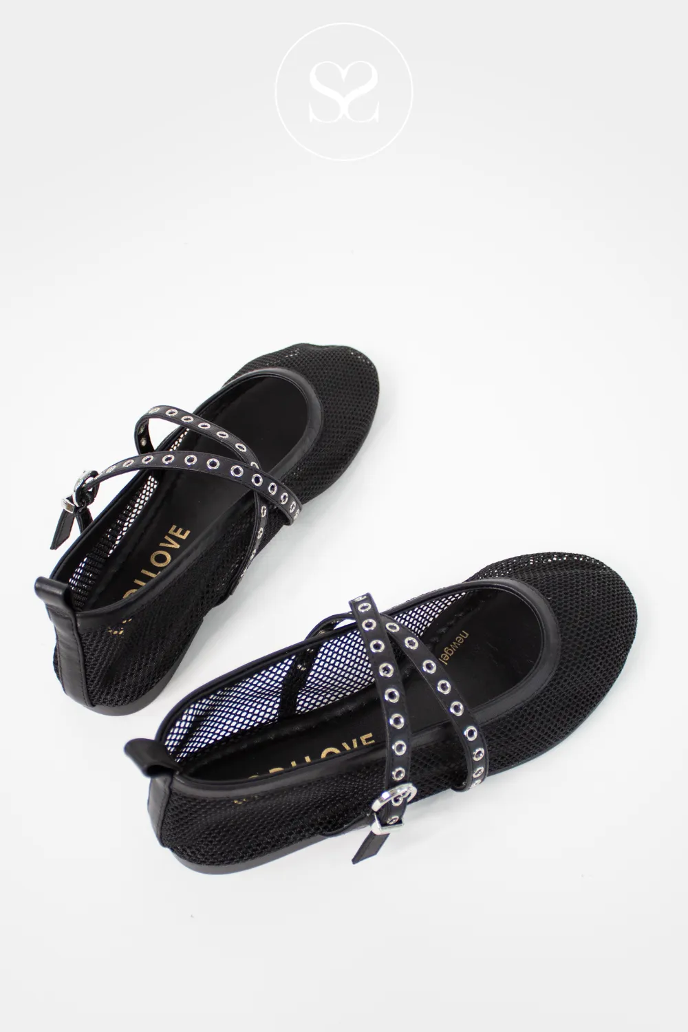 LODI DI5464 BLACK LEATHER MESH FLAT PUMPS