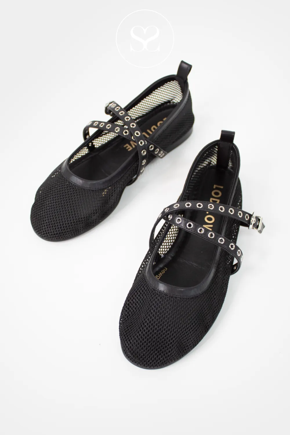 LODI DI5464 BLACK LEATHER MESH FLAT PUMPS