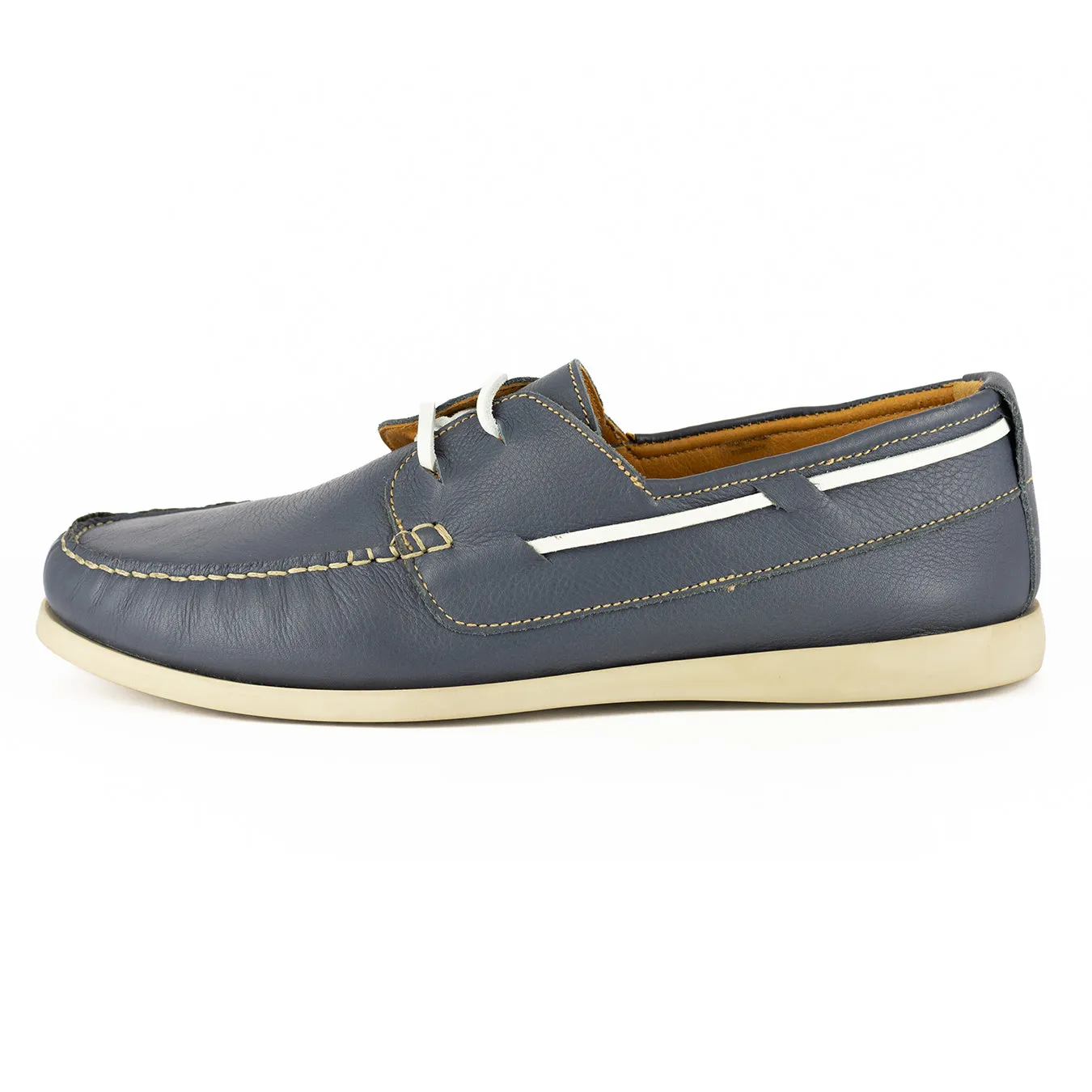 Malabo : Mens Leather Boat Shoe in Marine Natan