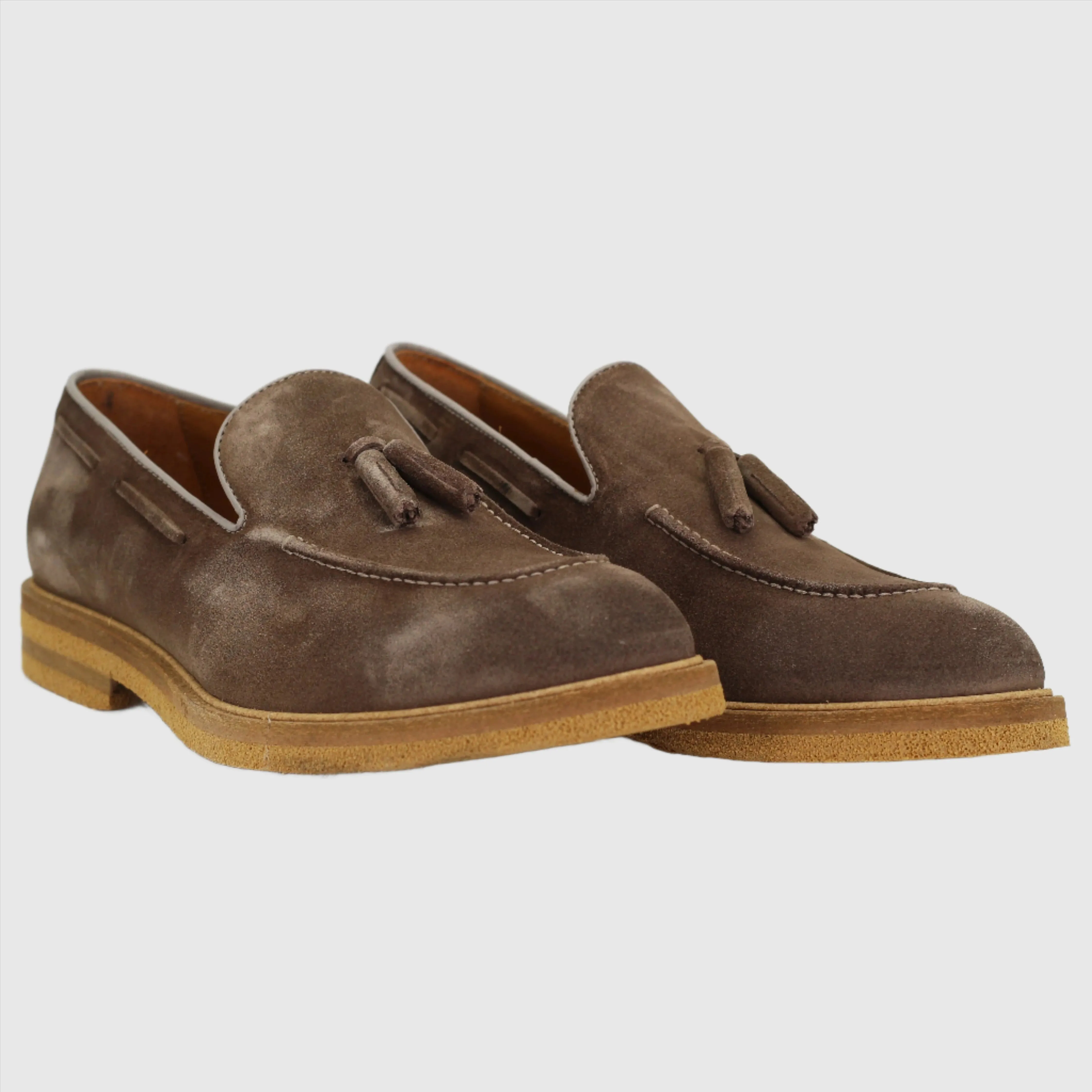 Men's Leather Suede Moccasin with Tassels in Taupe (GRU3603/2)