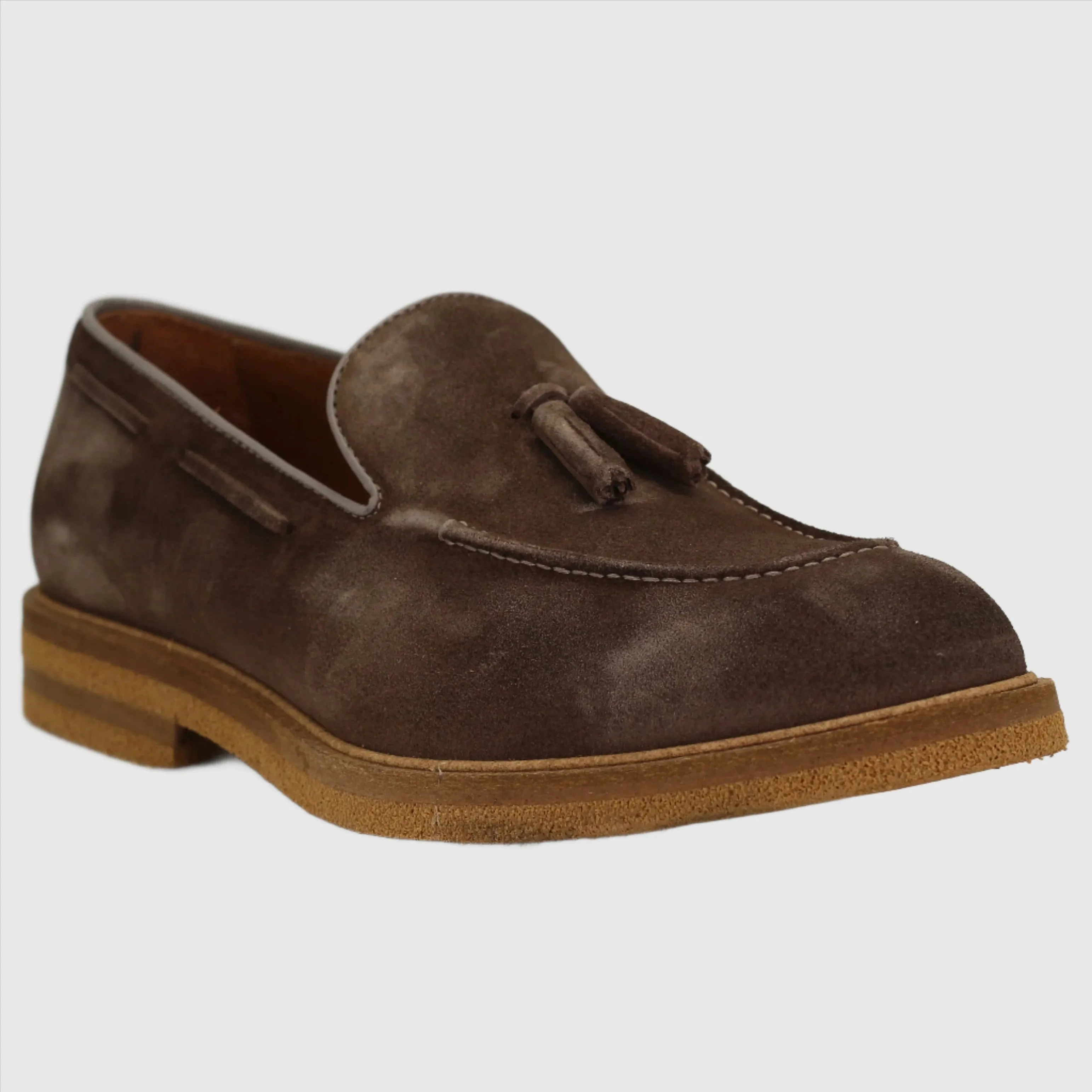 Men's Leather Suede Moccasin with Tassels in Taupe (GRU3603/2)