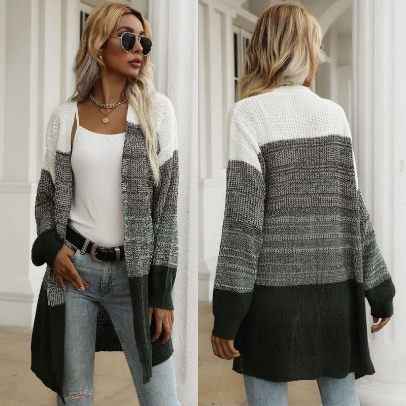 METAVERSMALL women's clothing New autumn and winter new 2025 color matching knitted sweater casual cardigan jacket women