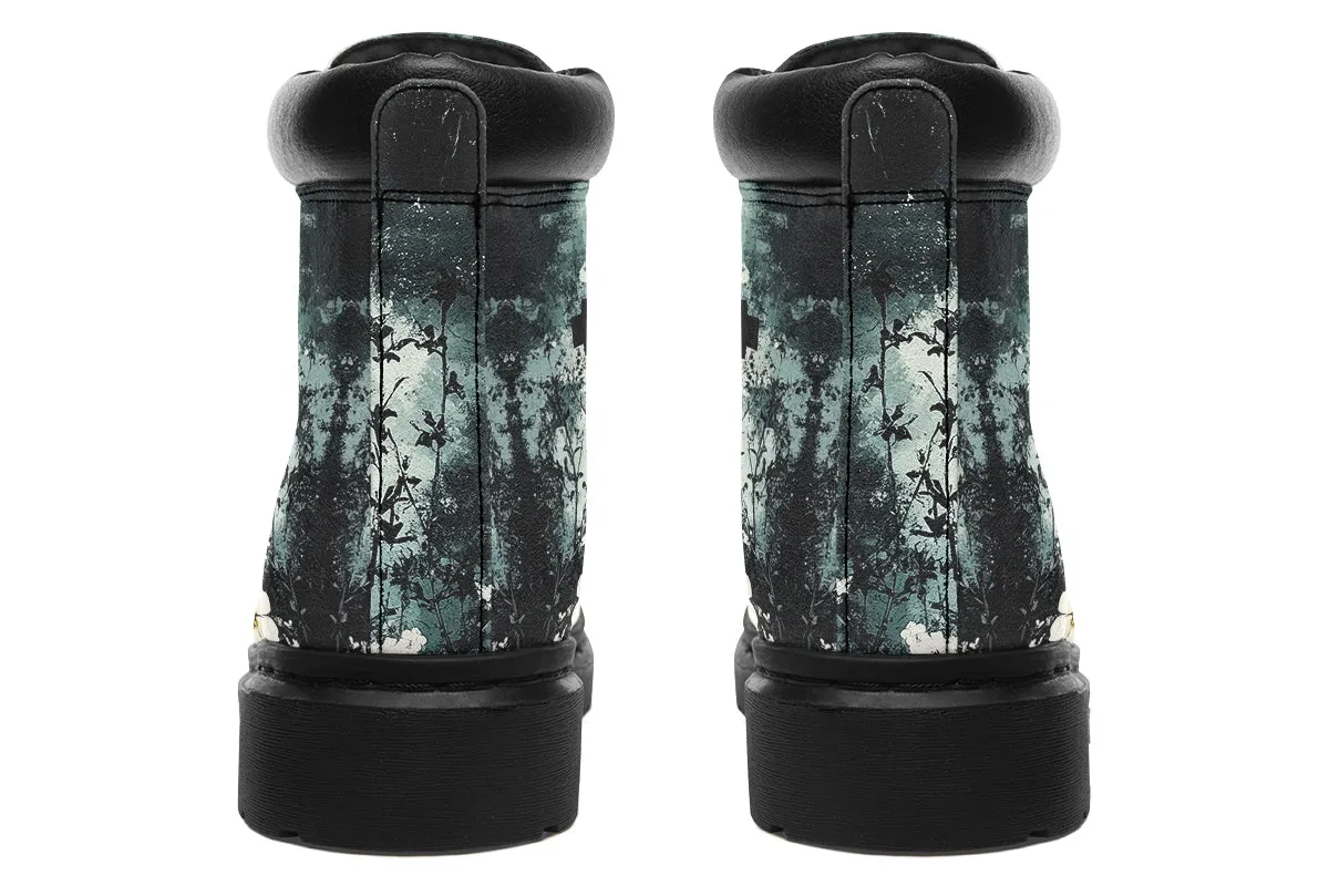 Mourning Petals Classic Boots - High Quality Micro-Suede Weatherproof Vegan Shoes with Stitched on Soles