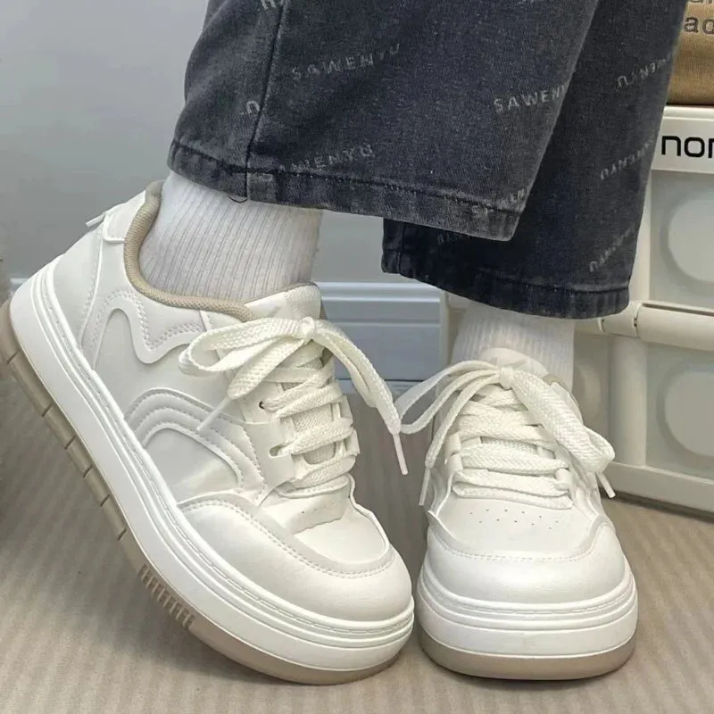 Mqtime White Shoes Woman Casual Platform Sneakers Vintage Kawaii Harajuku Vulcanize Korean School Footwear Tennis Female Flats