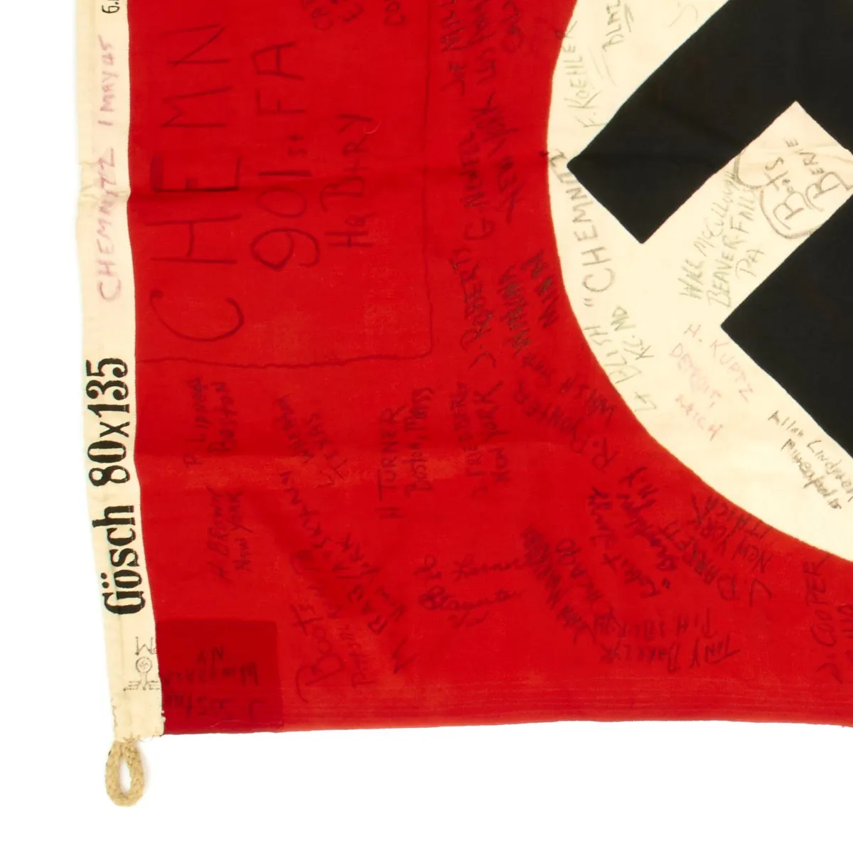 Original German WWII USGI 901st Field Artillery Signed Kriegsmarine Naval Jack Flag - Dated May 1st 1945