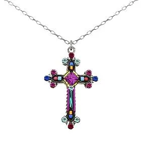 Ornate Cross Necklace Multi Color