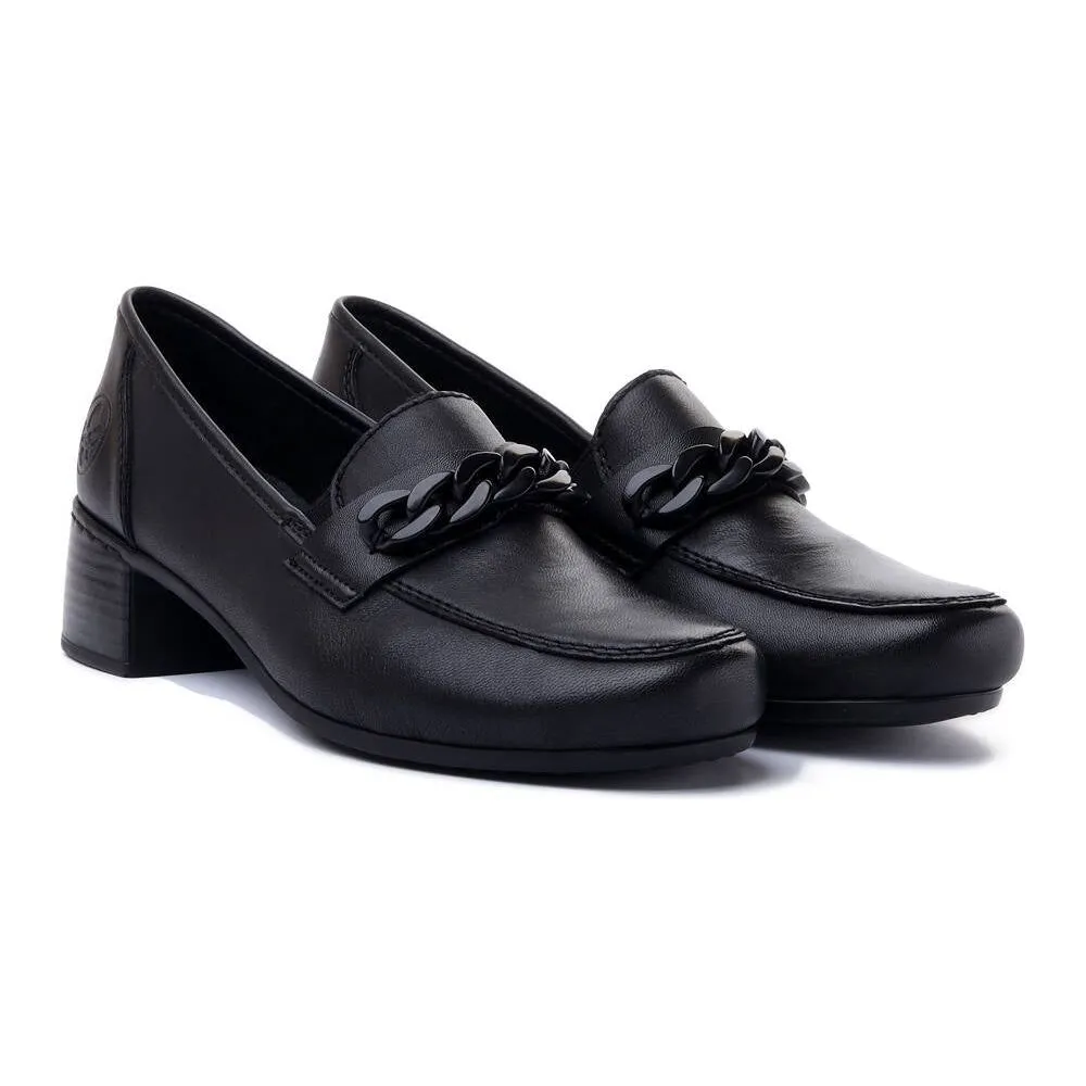 Rieker BLACK Leather Low Heeled Loafer / Moccasin Shoe 41660-00