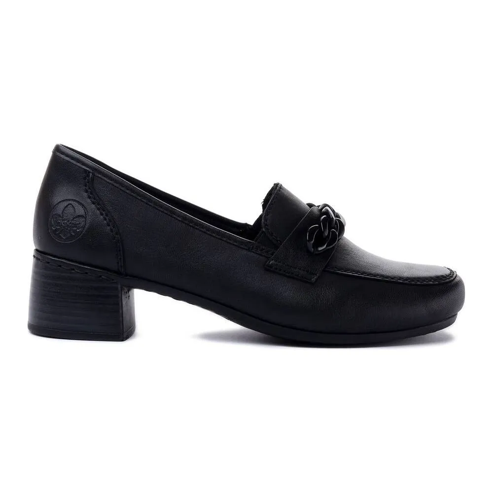 Rieker BLACK Leather Low Heeled Loafer / Moccasin Shoe 41660-00