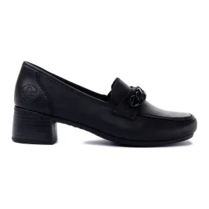 Rieker BLACK Leather Low Heeled Loafer / Moccasin Shoe 41660-00