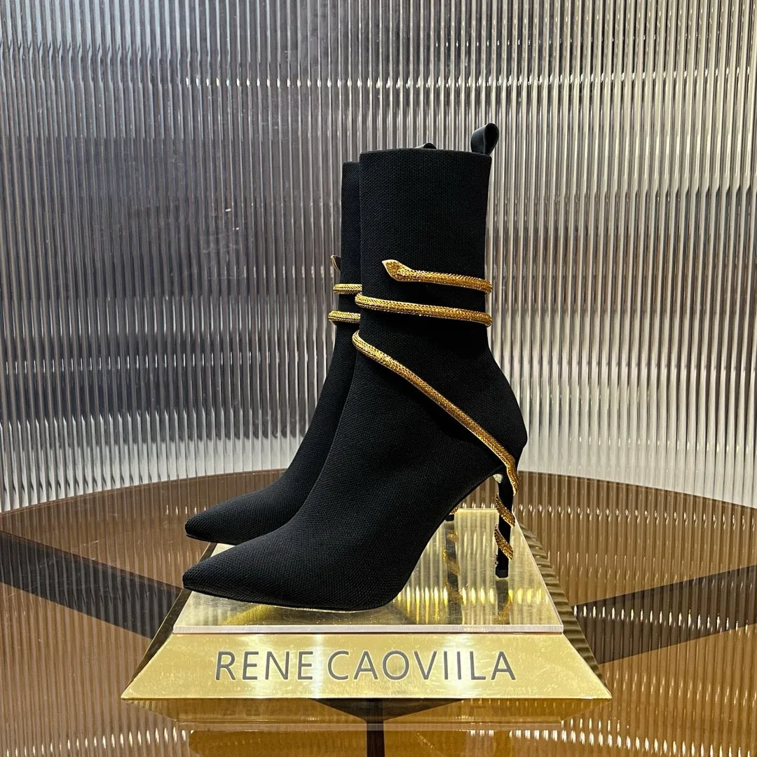 SE1492 Rene Caovilla Margot Black And Silver Ankle Boot 105 / Size4-12