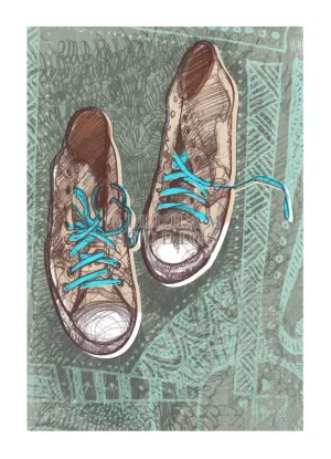 Stylized drawing of tennis shoes on texture