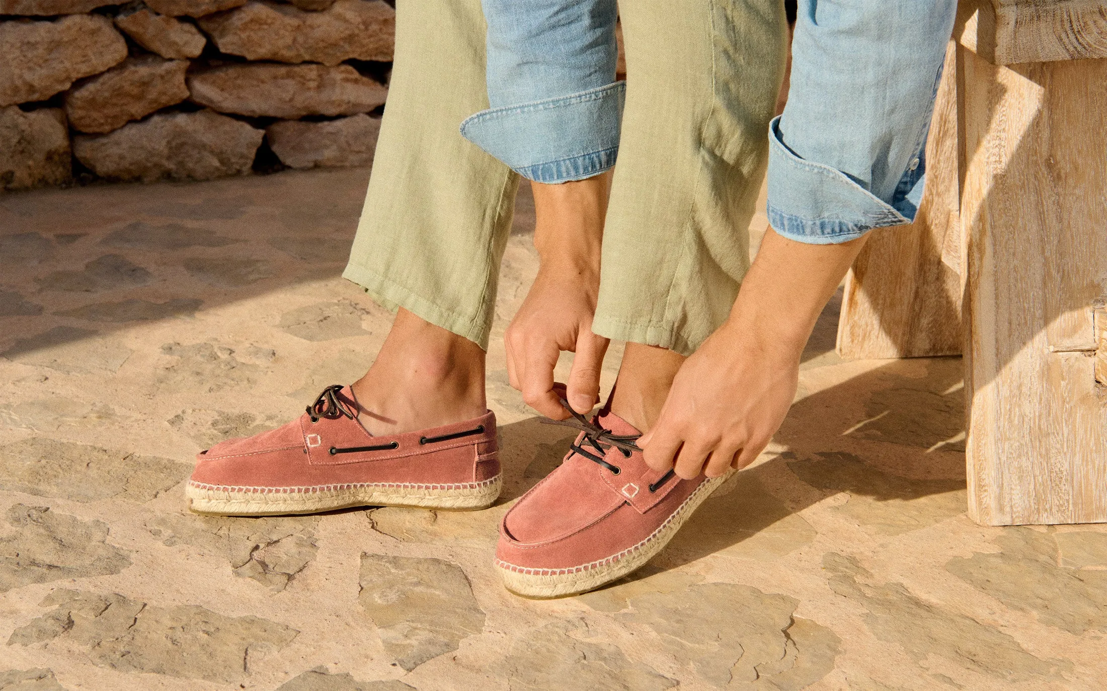 Suede Boat-Shoes Espadrilles - R70K0 - Hamptons Terracotta