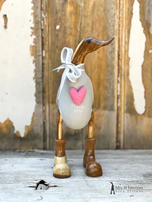 Thank you. Felt heart duckling. Decorated Wooden Duck in Boots by Mrs H the Duck Lady